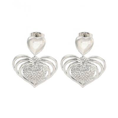 Heart Brass Pave Clear Cubic Zirconia Stud Earrings