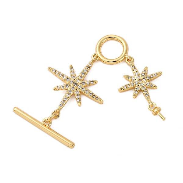 Brass Micro Pave Clear Cubic Zirconia Toggle Clasps
