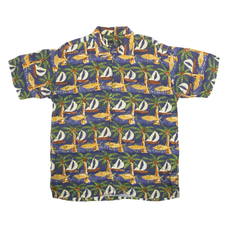 NEWRON BLUE Mens Hawaiian Shirt Blue Crazy Pattern M