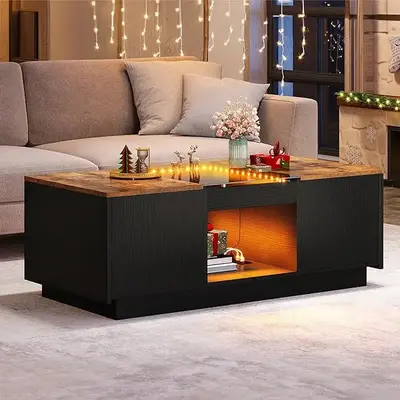 DWVO LED Coffee Table for Living Room, with Storage with LED Lights, 2 Tiers and 2 Drawers, Large Living Room Center Tables w...