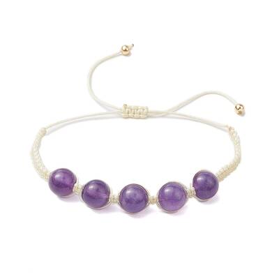 10mm Round Natural Amethyst Braided Bead Bracelets