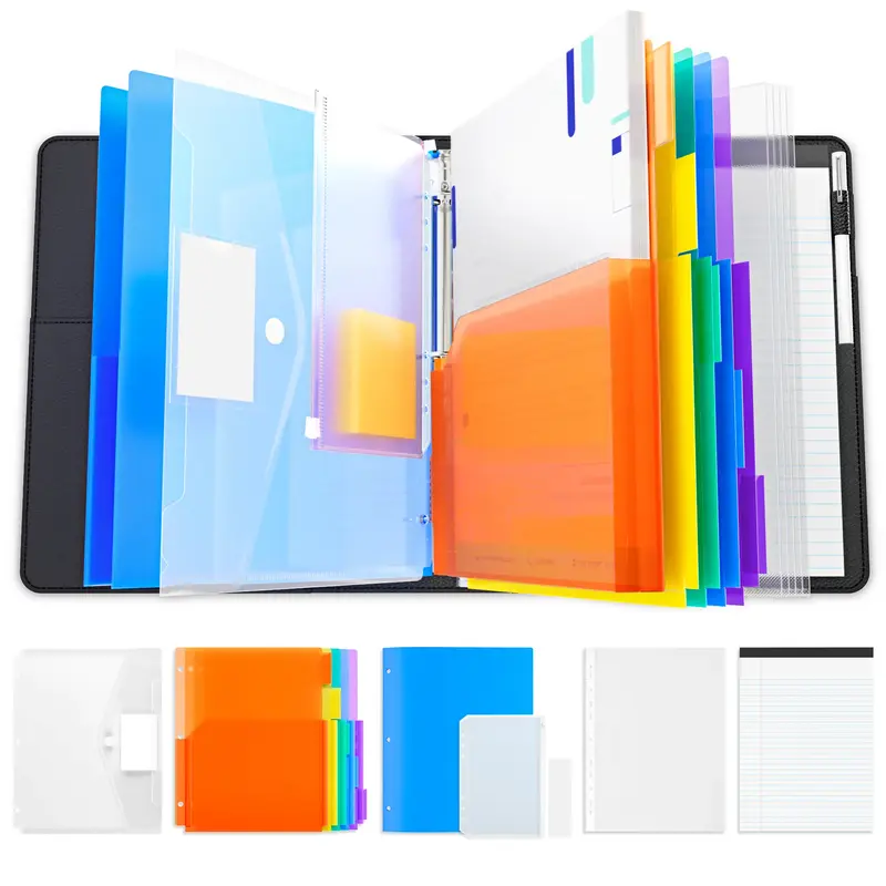 JoyCat 3 Ring Binder Clipboard with Storage, PU Magnetic Clipboards Folder(12.4x10.2), Refillable Lined Notepad(11x8.5\...