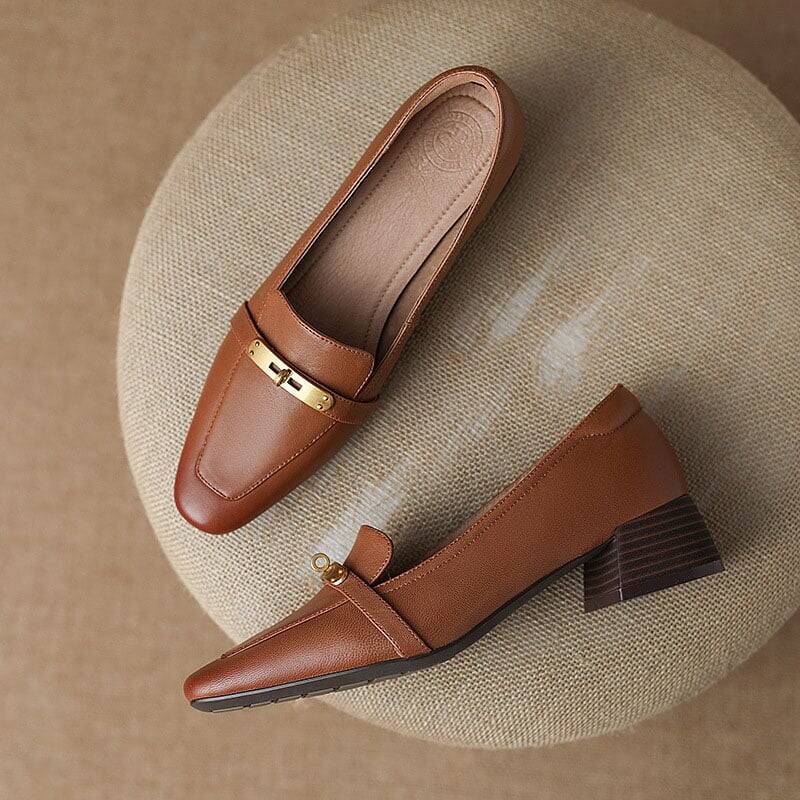 CHIKO Hernanda Square Toe Block Heels Loafers Shoes