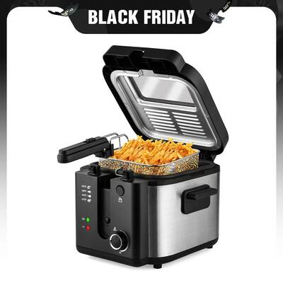 SUSTEAS Deep Fryer with Basket, 1500W Electric Deep Fryer, Temperature Control, Removable Lid, 2.6QT Non-Stick Inner Pot