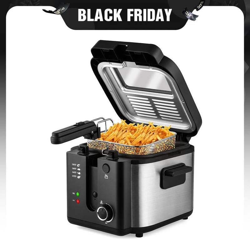 SUSTEAS Deep Fryer with Basket, 1500W Electric Deep Fryer, Temperature Control, Removable Lid, 2.6QT Non-Stick Inner Pot