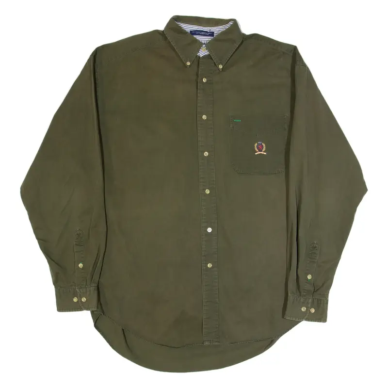 TOMMY HILFIGER Mens Plain Shirt Green Long Sleeve XL