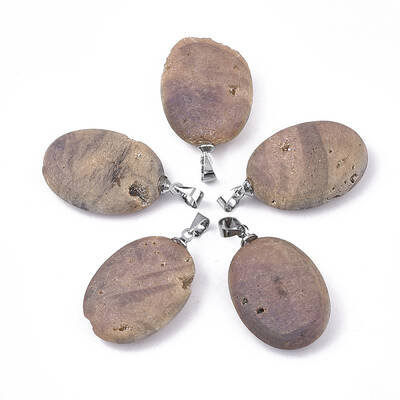 Electroplate Natural Druzy Geode Agate Pendants