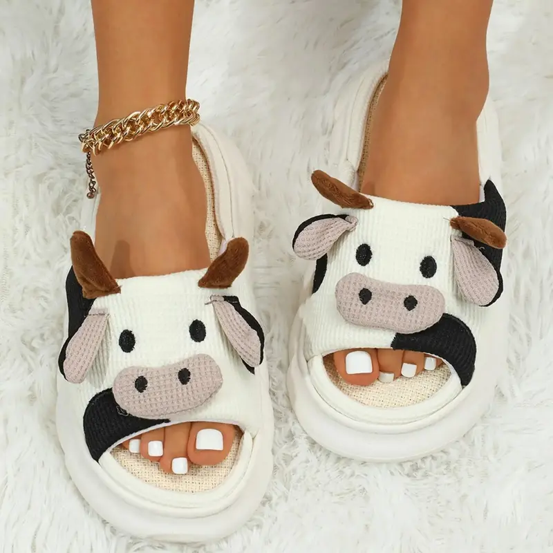 Cow Slippers Slides for Women House Shoes for Woman Lovely Cartoon Animal Shape  Women Men Home Indoor