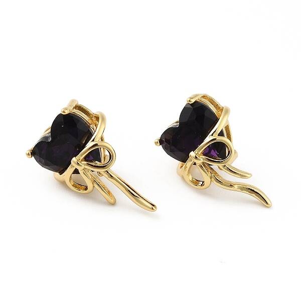 Cubic Zirconia Heart with Bowknot Stud Earrings