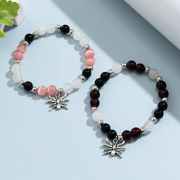 2Pcs 2 Colors Glass Beaded Bracelets Set