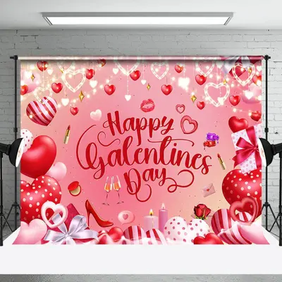 Pink Heart Balloons Happy Galentines Day Backdrop - Aperturee