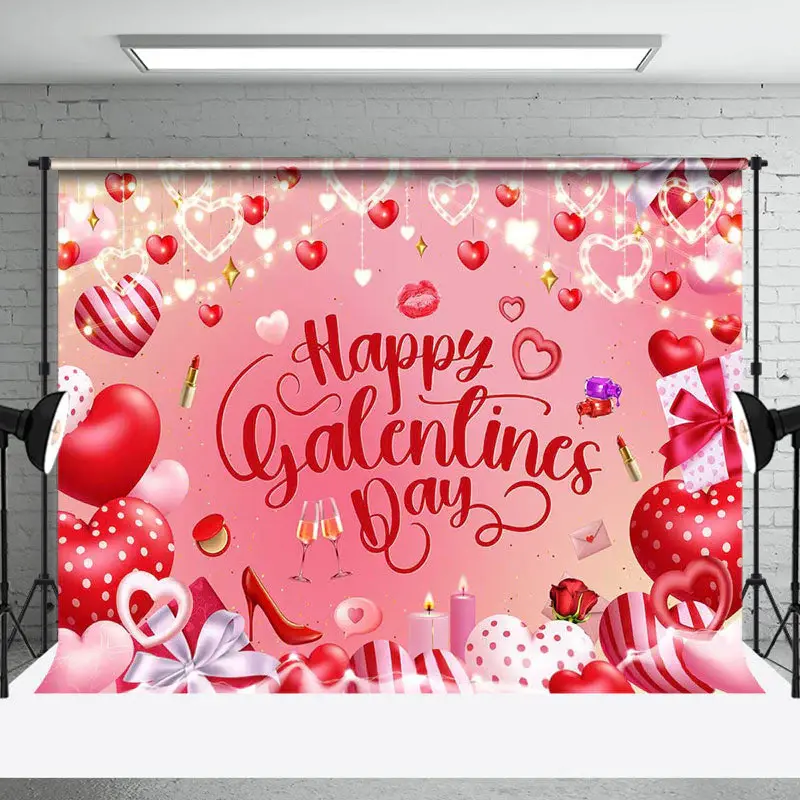 Pink Heart Balloons Happy Galentines Day Backdrop - Aperturee