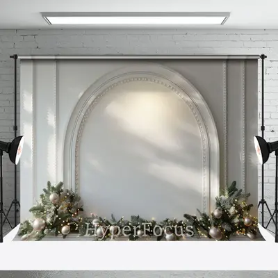 White Luxury Arch Wall Pine Leaf Christmas Backdrop - Aperturee