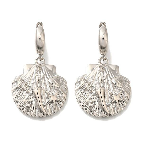 Rack Plating Shell Shape Brass Hoop Earrings