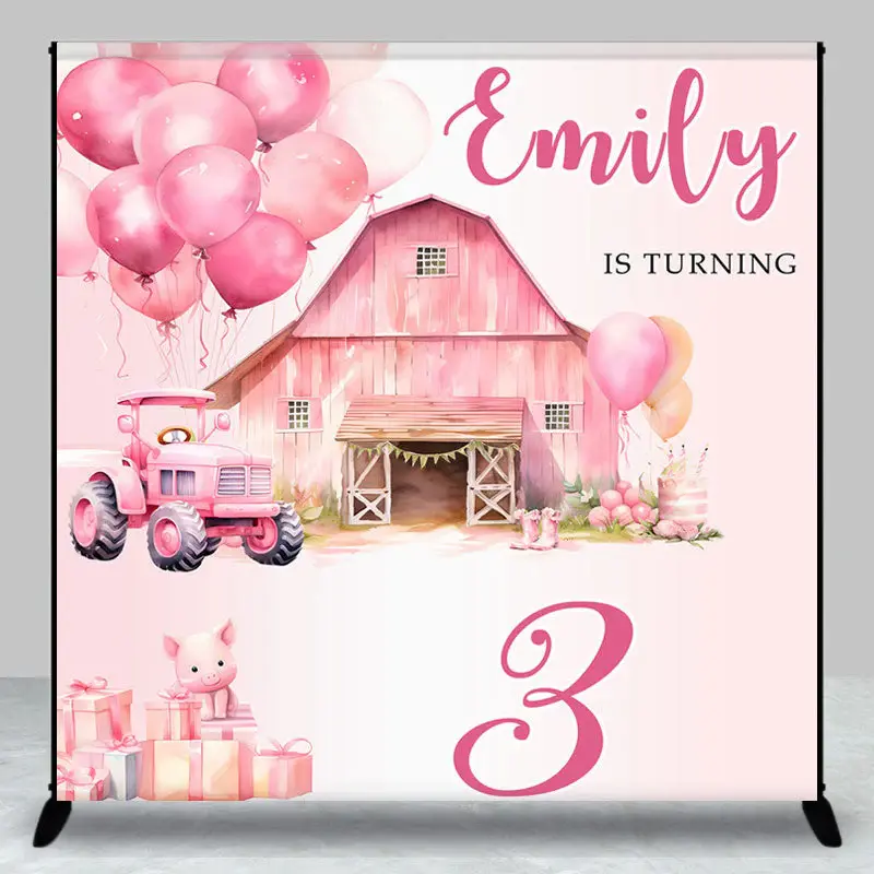 Pink Farm Barn Custom Third Birthday Backdrop for Girl - Aperturee