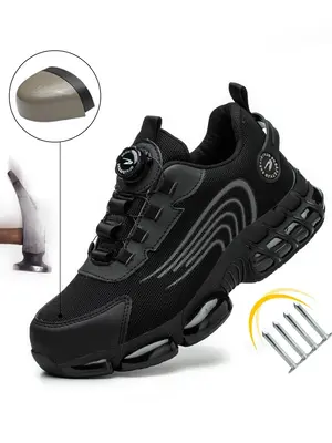 Men's Casual Lace Up Low Top Safety Shoes, Lightweight Breathable Comfortable Non-slip Steel Toe Protective Shoes, Fashionab...