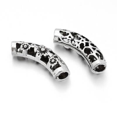 Hollow Tibetan Style Alloy Curved Tube Beads