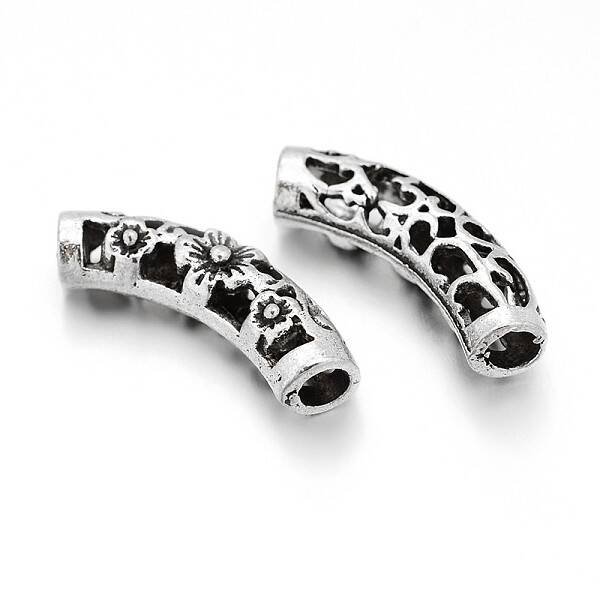 Hollow Tibetan Style Alloy Curved Tube Beads