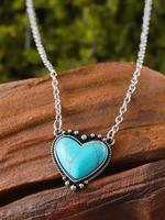 Boho Style Heart Shaped Turquoise Texture Pendant Necklace, Mother's Day Gift, Personality Jewelry for Party, Daily Clothing ...