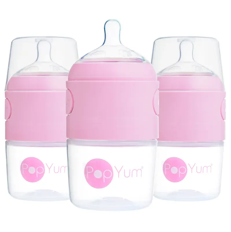 PopYum 5 oz Pink Anti-Colic Formula Making Baby Bottle, 3-Pack with #1 Slow Flow Nipples