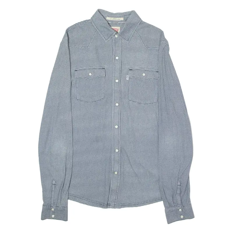LEVI'S Western Mens Shirt Blue Houndstooth Long Sleeve M