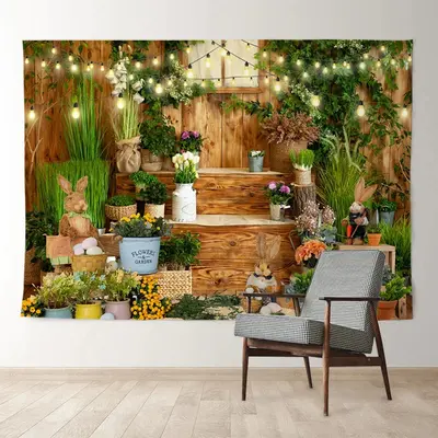 Aperturee Cute Rabbit Garden Wood Happy Easter Day Backdrop