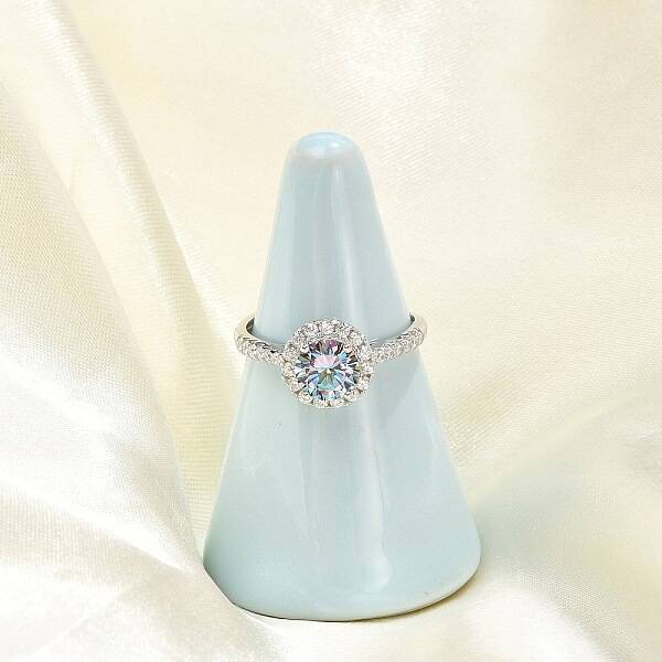 Rhodium Plated 925 Sterling Silver Moissanite Adjustable Rings for Women