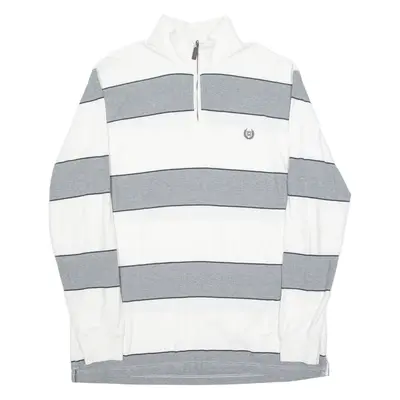 CHAPS Striped Mens Sweatshirt White 1/4 Zip XL