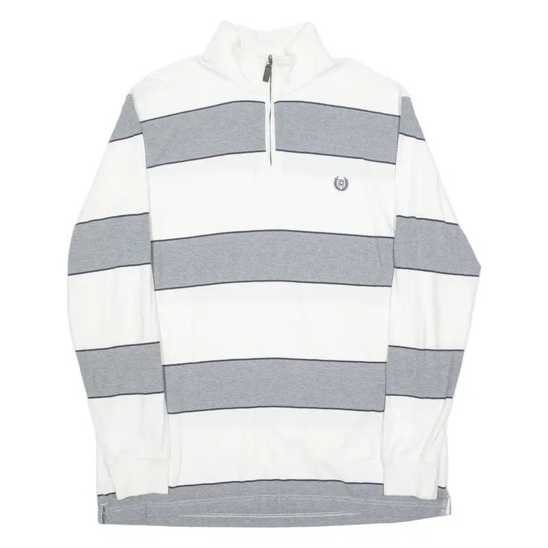 CHAPS Striped Mens Sweatshirt White 1/4 Zip XL
