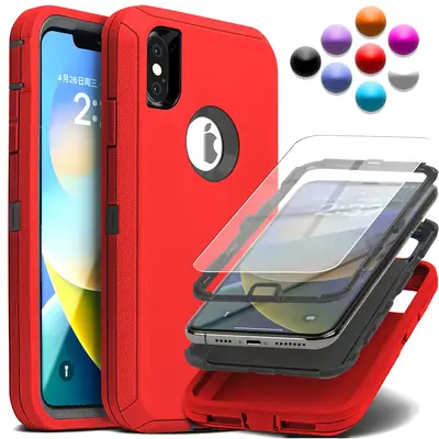 For Apple iPhone X XR Xs Max Shockproof Case Heavy Duty Rugged Triple Layers Dropproof Cove [Free Tempered Glass Screen Prote...