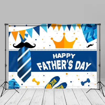 Blue Tie Crown Gift Flags Backdrop For Fathers Day - Aperturee