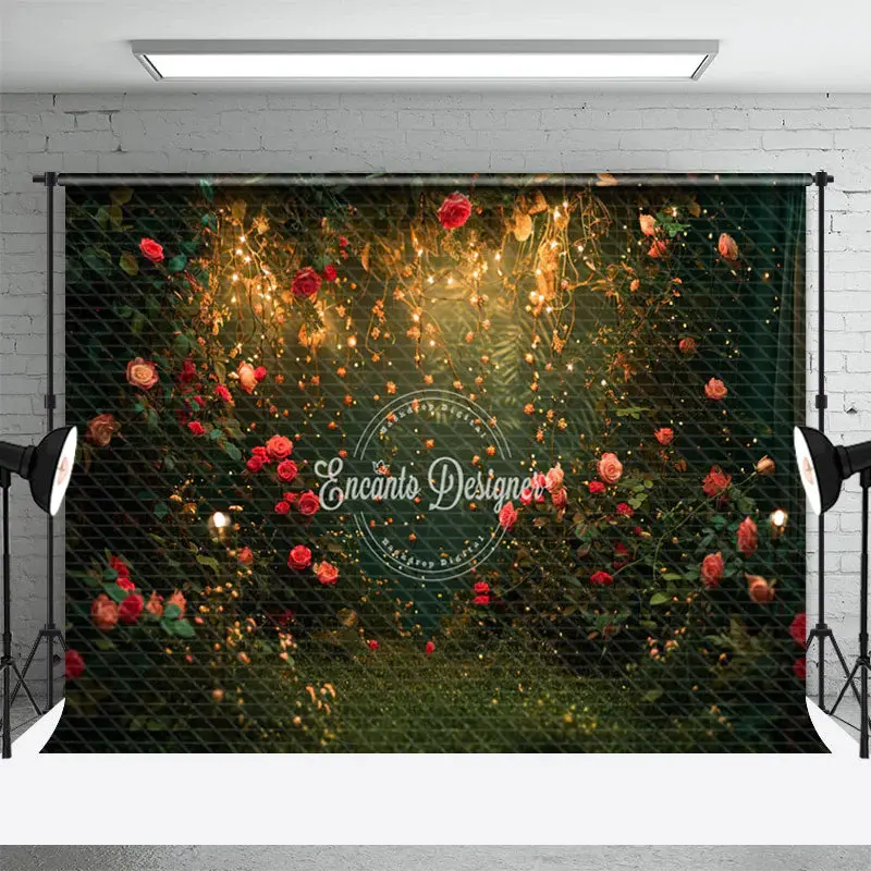 Dim Light Red Pink Rose Leaves Spring Photo Backdrop - Aperturee