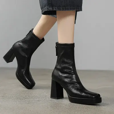 CHIKO Adida Square Toe Block Heels Ankle Boots
