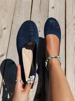 Women's Fashionable Solid Color Mesh Breathable Lightweight Comfortable Flat Shoes, Casual Comfortable Slip on Walking Shoes ...