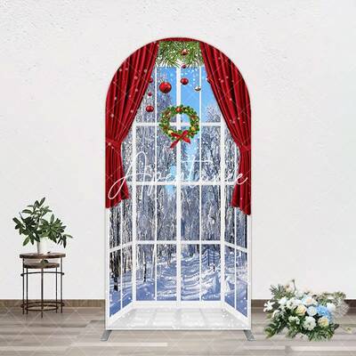 Aperturee Window Snowy Forest Scene Christmas Arch Backdrop, 1.6X4FT(0.5X1.2M), 38.18 USD, arch backdrop kit, GHJ07618-A