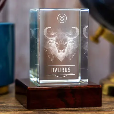 3D Memory Crystal™ - Tabletop - Rectangle - Zodiac - Taurus-Large