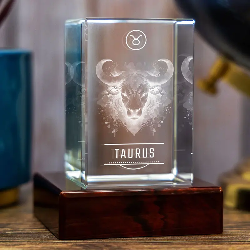 3D Memory Crystal™ - Tabletop - Rectangle - Zodiac - Taurus-Large