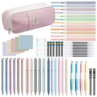 Stationery Set, 1 Set Including Highlighters, Mechanical Pencils, Color Ink Gel Pens, Pencil Case, Bible Study Supplies, Stat...