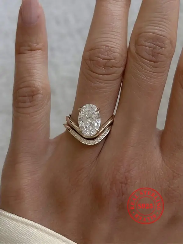 S925 Sterling Silver Fashion Artificial Zircon Inlaid Ring, Elegant Jewelry for Women, Trendy All-match & Exquisite Jewelry f...