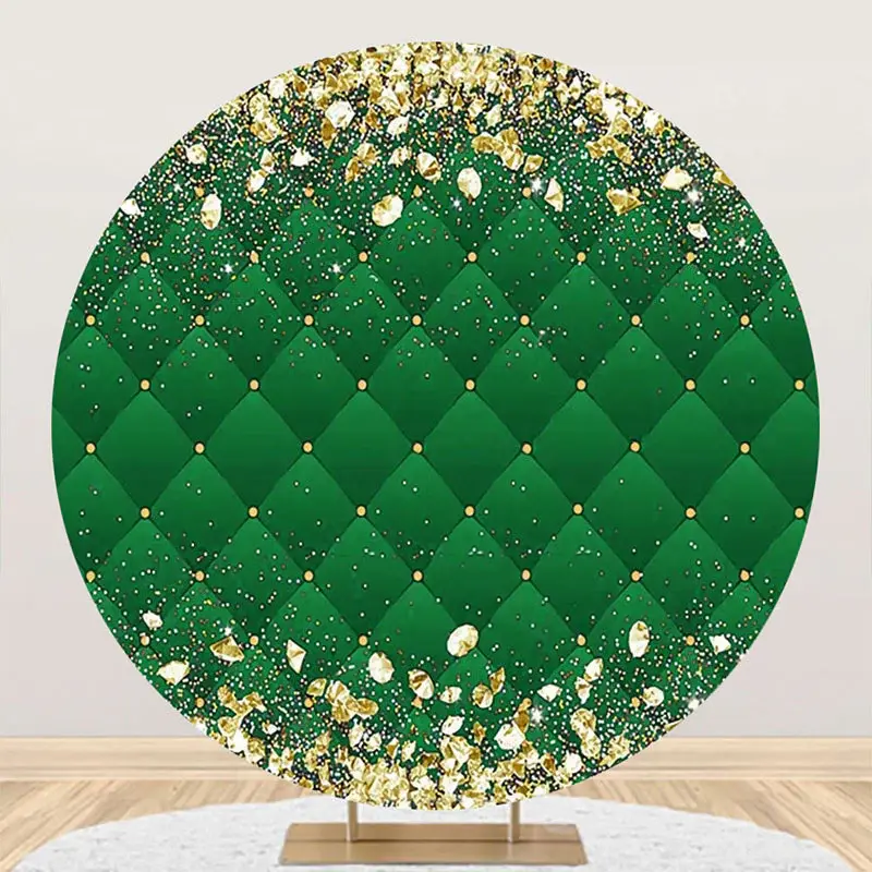 Aperturee Royal Green Gold Diamonds Round Birthday Backdrop - Aperturee