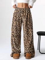 Women's Leopard Print Bow Decor Wide Leg Pants, Casual Fit Comfy Trousers for Daily Wear, Ladies Loose Bottoms for Fall & Win...