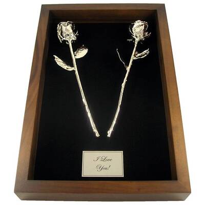 11 Platinum Dipped Roses in 20th Anniversary Shadow Box