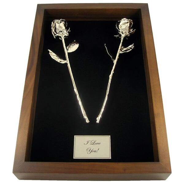 11 Platinum Dipped Roses in 20th Anniversary Shadow Box