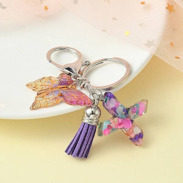 Resin Letter & Acrylic Butterfly Charms Keychain