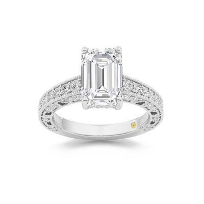 Myrra Vintage Inspired Pavé Set Emerald Cut Lab Grown Diamond Engagement Ring | 14K White Gold 4 3/8 CT. TW.