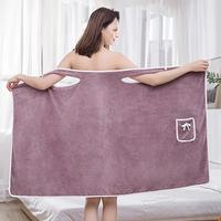 Women's Coral Fleece Bathrobe, 1 Count Soft Absorbent Bath Skirt, Ladies Wearable Bath Towel, Bathrobe for Beach Spa Sauna Sh...
