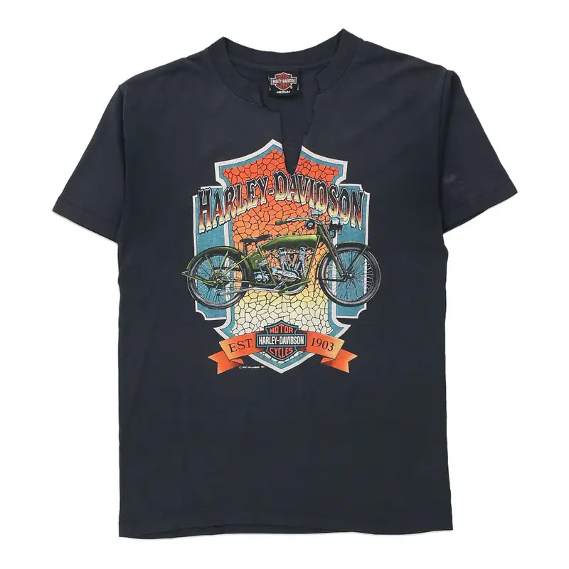Billerica Massachusetts Harley Davidson Graphic T-Shirt - Medium Navy Cotton