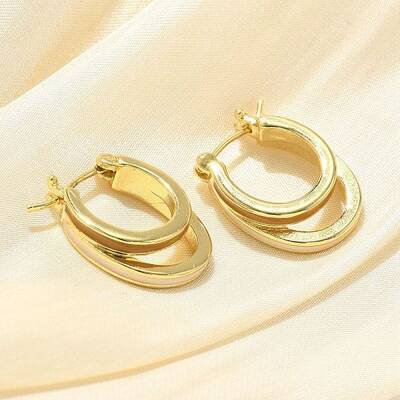 Two-layer Oval Brass Enamel Hoop Earrings