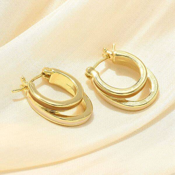 Two-layer Oval Brass Enamel Hoop Earrings