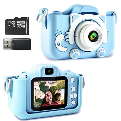 Compact Mini Digital Cameras, Portable Cute Cat Ear Shape Design Video Digital Camera with 32GB SD Card, USB Rechargeable Cam...